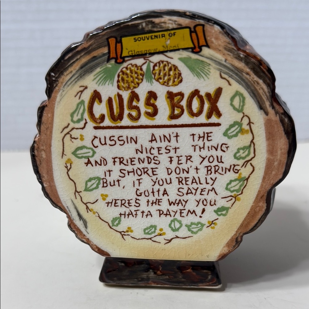 Rustic Cuss Box Wood Look Ceramic Swear Jar Coin Bank Vintage Made in Japan